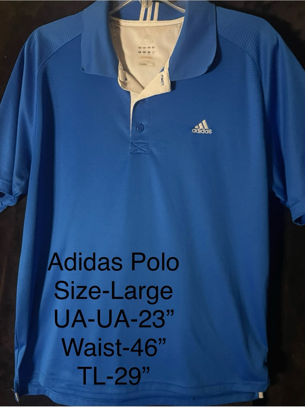 Adidas Royal Blue Men’s Polo/Golf Shirt with White Trim Size-XL